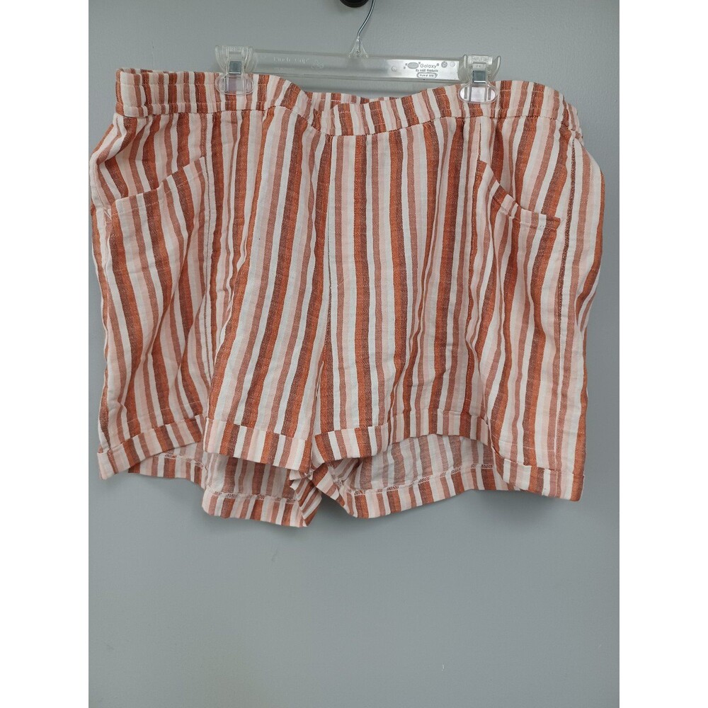Old Navy Plus Size Orange/Coral Stripe Pull On High Rise Shorts 2X 5" Inseam NWT